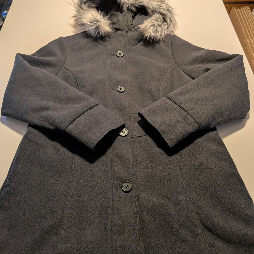 Cat & Jack Girls Coat XL Black Hooded Faux Fur Button Winter Jacket